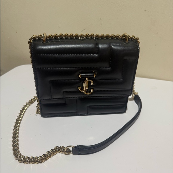 Jimmy Choo Leather Avenue Quad quilted shoulder bag Black Leather, Gold, New - Picture 5 of 13